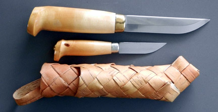 Double Set in Woven Birch Bark Sheath Double Set in Woven Birch Bark Sheath